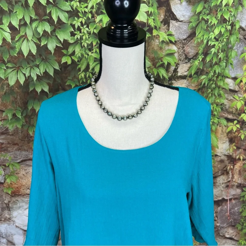 NWT SOFT SURROUNDINGS Scoop Neck 3/4 Sleeve Peacock Green Gauze Layered Blouse M - Picture 3 of 12